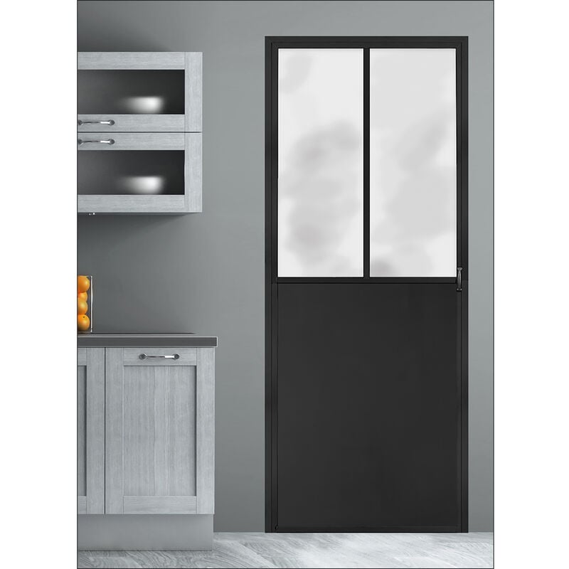 Sticker porte, trompe l'oeil porte atelier noir, style industriel, 204 cm x 60 cm