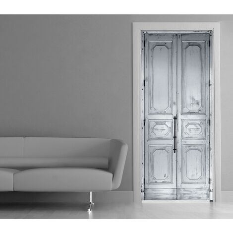 Sticker porte, trompe l'oeil porte en bois hausmanien avec poignée, 204 cm X 73 cm