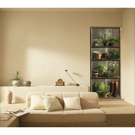 Sticker porte, trompe l'oeil vintage étagère champêtre, pots de fleurs et plantes, 204 cm X 73 cm