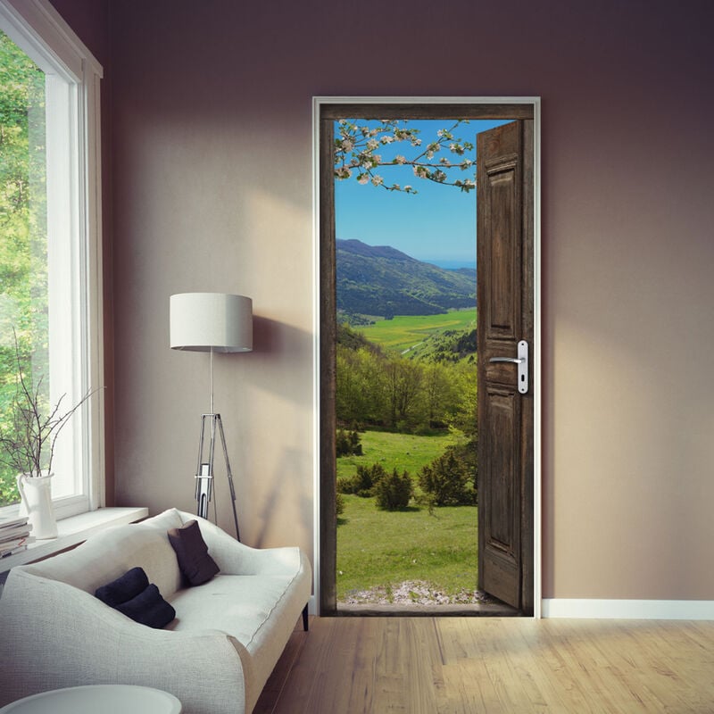 Sticker porte, vue sur les alpages verts en été magnifique, 204 cm x 60 cm