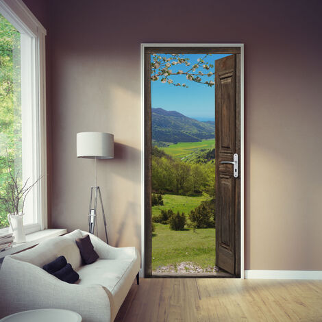 Sticker porte, vue sur les alpages verts en été magnifique, 204 cm X 73 cm
