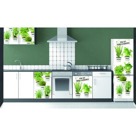 Sticker Réfrigérateur Décoratif Jardin Bleu Plantes Aromatiques 59,5x180cm - Décoration Intérieure Maison & Cuisine