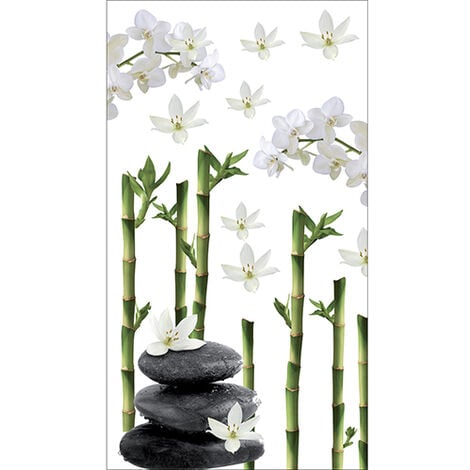 Sticker ambiance zen, galets, fleurs, bambou, fond blanc