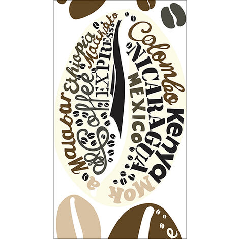 Sticker réfrigérateur et lave vaisselle, Coffee Arabica, origines, grains de café dessinés, 180 cm X 100 cm
