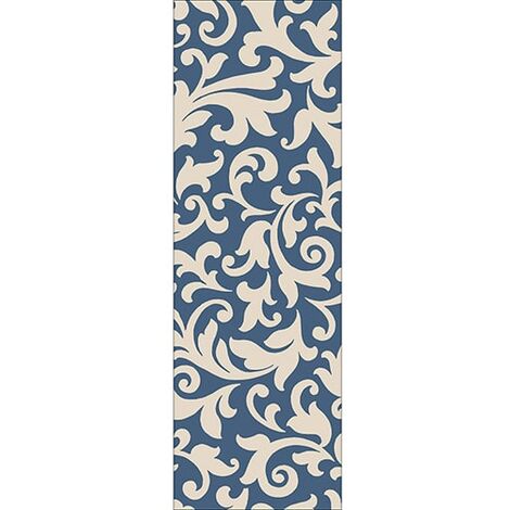 Sticker réfrigérateur et lave vaisselle, Design baroque motif blanc sur fond bleu, 180 cm X 59,5 cm