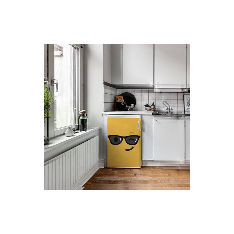 Sticker réfrigérateur et lave vaisselle, émoji jaune lunettes style déco, 75 cm x 49 cm