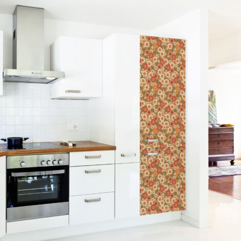 Sticker réfrigérateur et lave vaisselle, fleurs seventies Orange, 180 cm X 59,5 cm