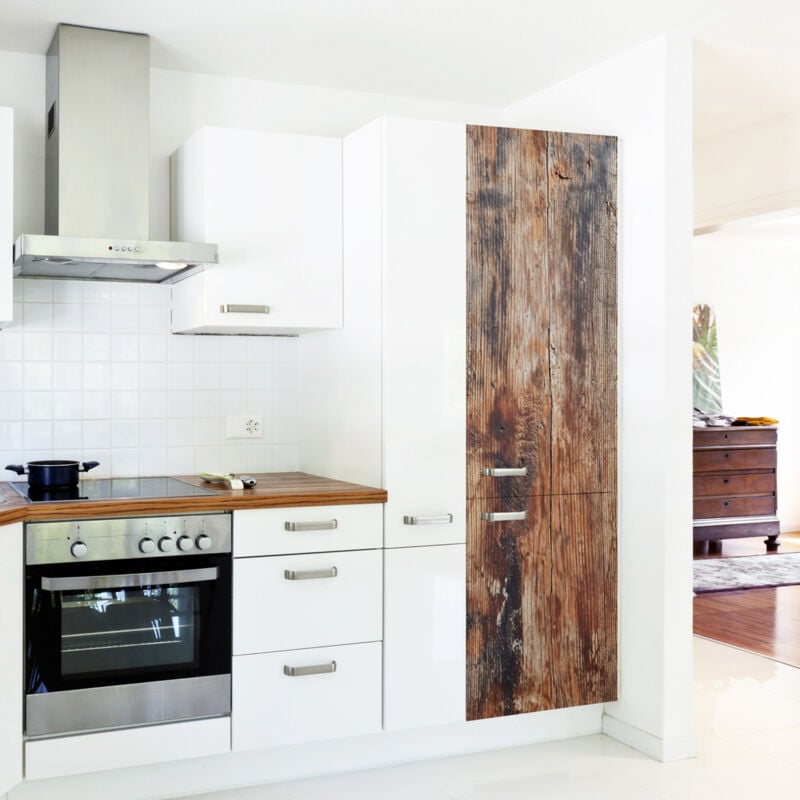 Sticker réfrigérateur et lave vaisselle, imitation Bois Usée Marron, 180 cm x 59,5 cm