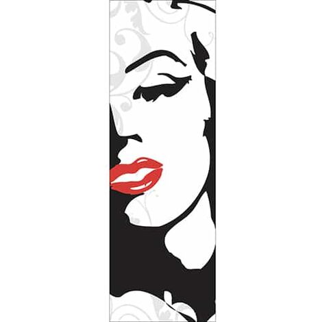 Sticker réfrigérateur et lave vaisselle, Marilyn dessin visage noir et blanc, lèvres rouges, 180 cm X 59,5 cm