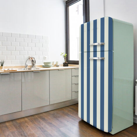 Sticker réfrigérateur et lave vaisselle, rayure bleu, esprit marin, tendance rayure, 180 cm X 59,5 cm
