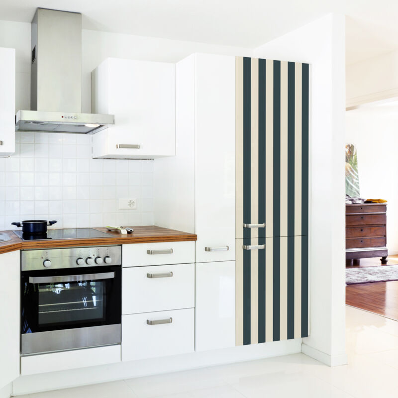 Plage - Sticker réfrigérateur et lave vaisselle, rayure noire et beige, tendance rayure , 180 cm x 59,5 cm - Noir