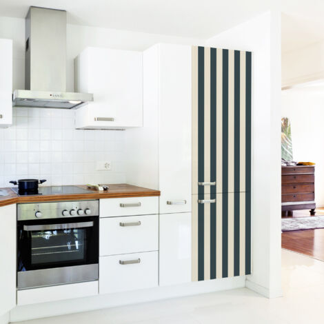 Sticker réfrigérateur et lave vaisselle, rayure noire et beige, tendance rayure , 180 cm X 59,5 cm