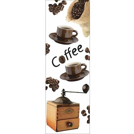 Sticker réfrigérateur et lave vaisselle, tasse de café, coffee, grains et moulin à café, 180 cm X 59,5 cm