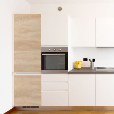 Sticker réfrigérateur imitation bois chêne clair 180 cm x 59,5 cm – Décoratif pour cuisine – Installation facile et repositionnable – Plage