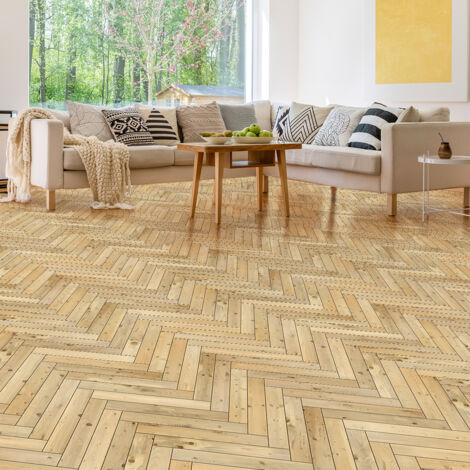 Sticker sol anti-dérapant imitation parquet chevrons bois clair 60x100cm – Vinyle plastifié étanche et résistant aux rayures – Pose facile sans bulles