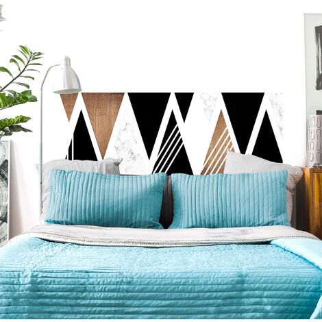 Sticker tête de lit, graphique bois et marbre pour chambre design, 60 cm X 160 cm