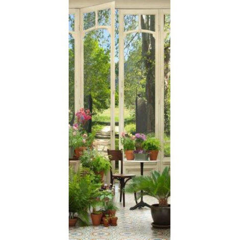 Sticker trompe l'oeil 83x204cm motif jardin d'hiver