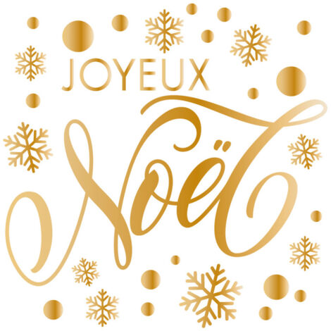 STICKER VITRINE JOYEUX NOEL ROND (VITR009).- Or - 58 x 58 cm
