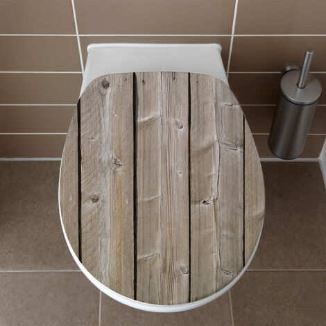 Sticker WC abattant bois brut 33x38cm - Déco toilettes trompe l'oeil - Autocollant pour abattant WC décoratif