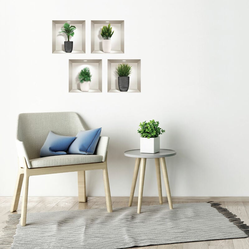 Stickers 3D plantes dans les pots designs 60 x 60 cm