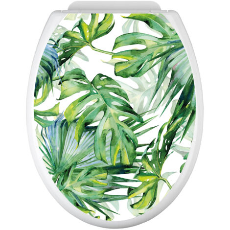 Stickers Abattant WC - Feuilles tropicales - 35x43 cm - Adhésif BRILLANT