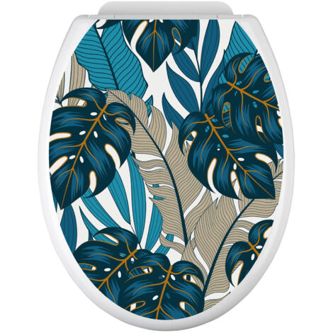 Stickers Abattant WC - Feuilles Tropicales - 35x43 cm - Adhésif + Protection BRILLANTE