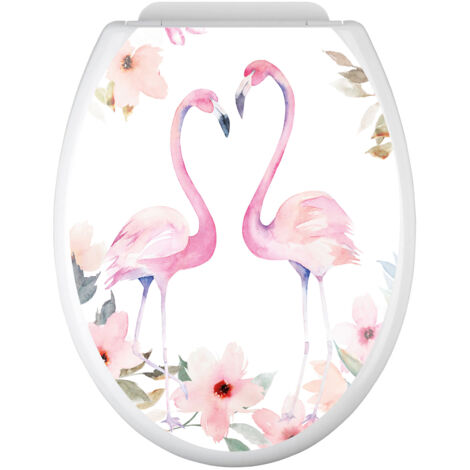 Stickers Abattant WC - Flamants roses - 35x43 cm - Adhésif BRILLANT