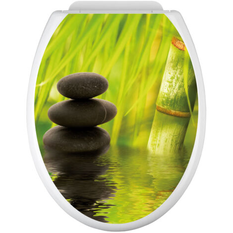 Stickers Abattant WC - Galets bambou - 35x43 cm - Adhésif BRILLANT