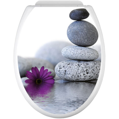 Stickers Abattant WC - Galets fleur - 35x43 cm - Adhésif BRILLANT