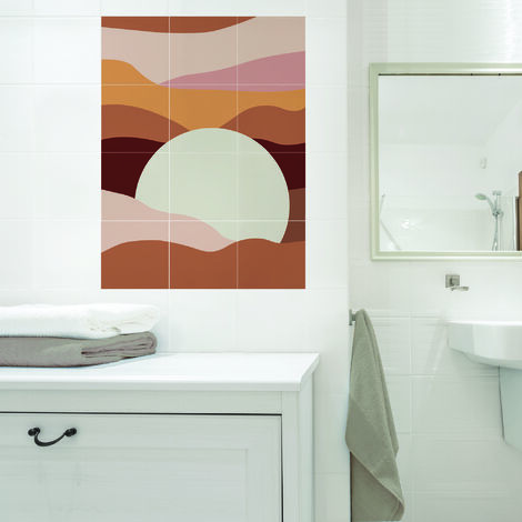 Stickers adhésifs déco x12, 15x15cm - Couché de soleil sur vagues - Décoration intérieure