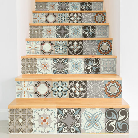 Stickers adhésifs escalier carrelages contremarche - ESTEBAN - 2 bandes de 15x105cm