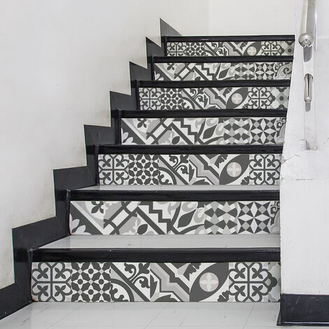 Stickers adhésifs escalier carrelages contremarche - FLEURIA - 2 bandes de 15x105cm
