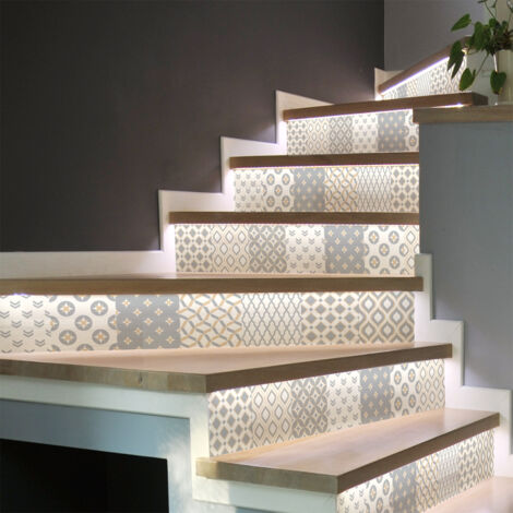 Stickers adhésifs escalier carrelages contremarche - KASPERA - 2 bandes de 15x105cm