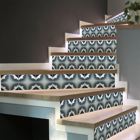 Stickers adhésifs escalier carrelages contremarche - LAURINA - 2 bandes de 15x105cm