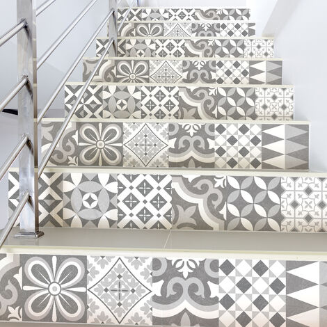 Stickers adhésifs escalier carrelages contremarche - LEONITINA - 2 bandes de 15x105cm