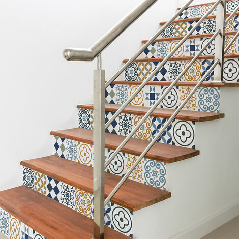 Stickers adhésifs escalier carrelages contremarche - LOICA - 2 bandes de 15x105cm
