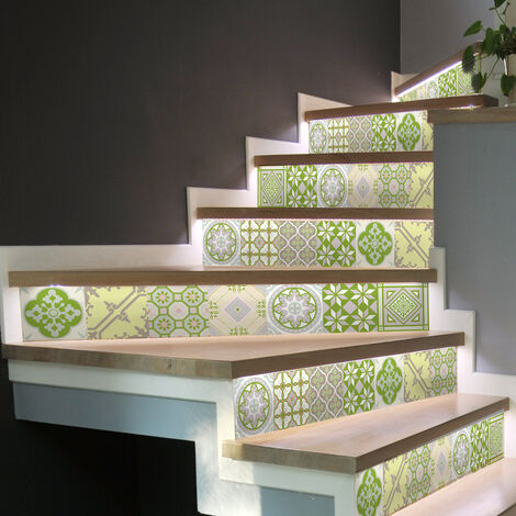 Stickers adhésifs escalier carrelages contremarche - NUANCE DE VERT - 2 bandes de 15x105cm