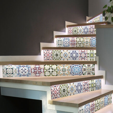 Stickers adhésifs escalier carrelages contremarche - ORNEMENTS ANCIENS - 2 bandes de 14.5x101.5cm