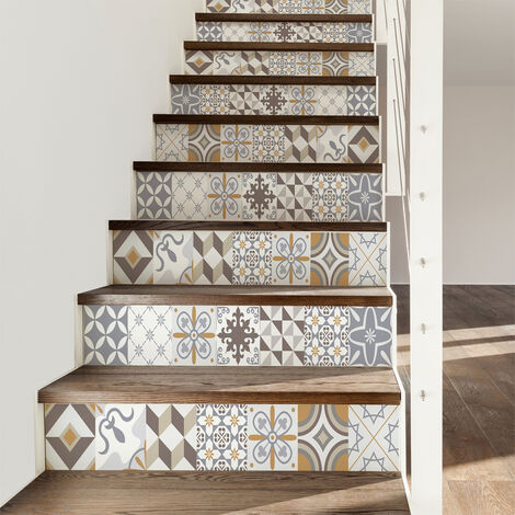 Stickers adhésifs escalier carrelages contremarche - ORNEMENTS SOBRES - 2 bandes de 16x112cm