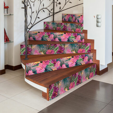 Stickers adhésifs escalier carrelages contremarche - TROPICAL CARTAGO - 2 bandes de 15x105cm