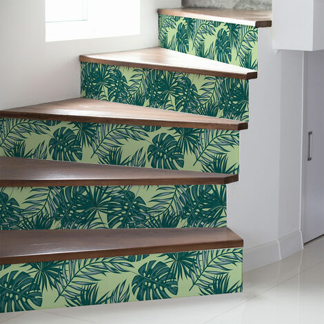 Stickers adhésifs escalier carrelages contremarche - TROPICAL ERITAPETA - 2 bandes de 12.5x87.5cm