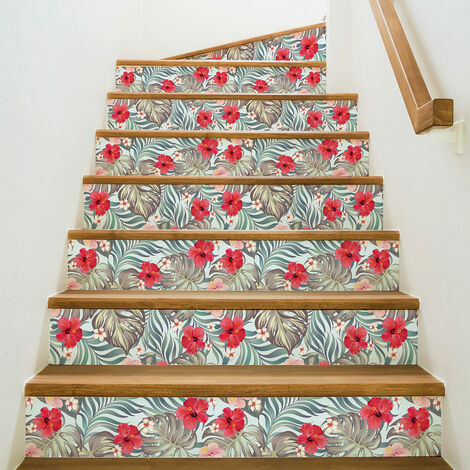Stickers adhésifs escalier carrelages contremarche - TROPICAL GOLFITO - 2 bandes de 12.5x87.5cm