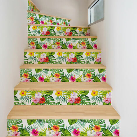 Stickers adhésifs escalier carrelages contremarche - TROPICAL HEIRANI - 2 bandes de 12.5x87.5cm