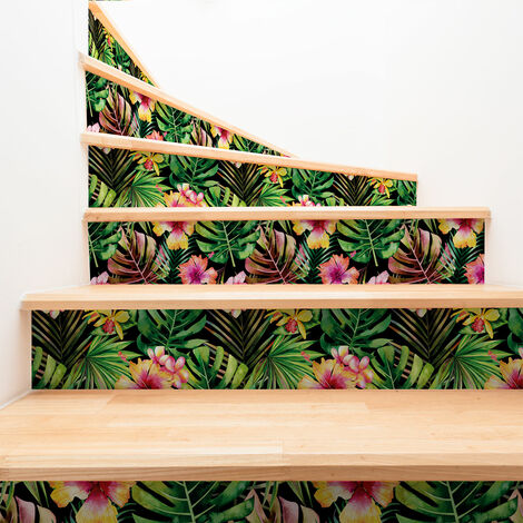 Stickers adhésifs escalier carrelages contremarche - TROPICAL PROGRESO - 2 bandes de 15x105cm