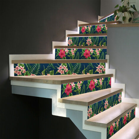 Stickers adhésifs escalier carrelages contremarche - TROPICAL SAO GONCALO - 2 bandes de 15x105cm