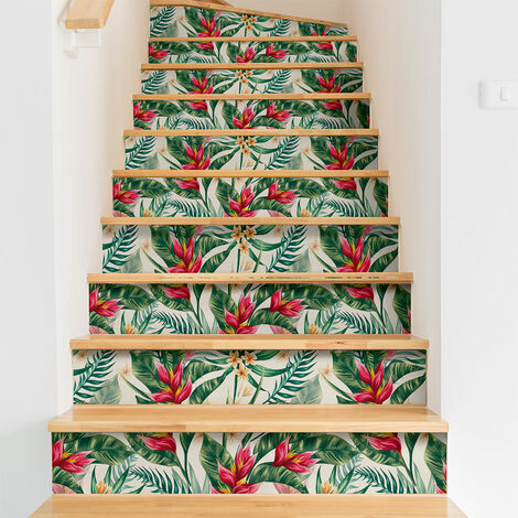 Stickers adhésifs escalier carrelages contremarche - TROPICALE SANTA BRIGIDA - 2 bandes de 12.5x87.5cm