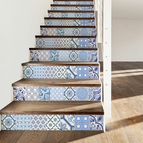 Stickers adhésifs escalier carrelages contremarche - URSULINA - 2 bandes de 15x105cm