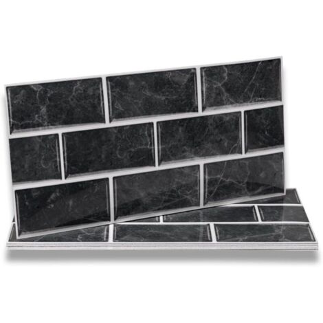 Stickers Adhésive Carrelage Noir 12 pièces pour Salle de Bains et Cuisine, Crédence Cuisine, Imperméables Carrelage Carreaux Adhésif Mural 30 x 15 cm