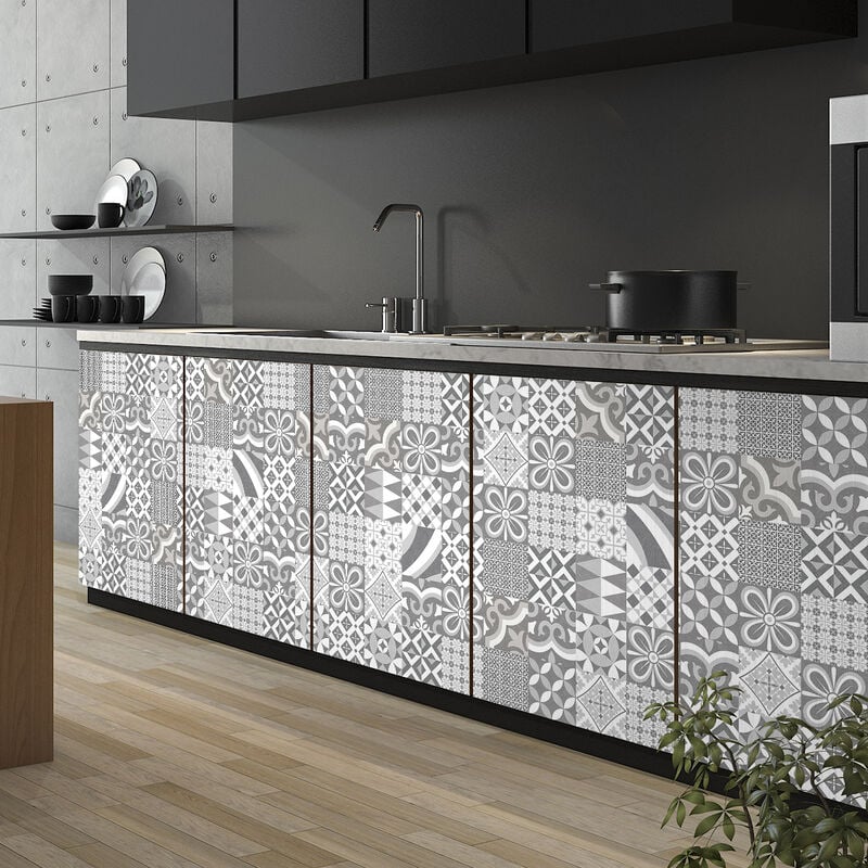 Stickers adhésif décoration Meuble - 60 stickers carreaux de ciment meuble authentiques viteana - 60stickers10x10cm