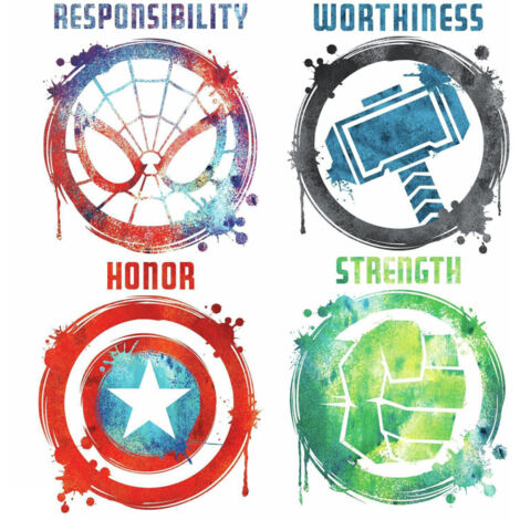 Stickers Avengers repositionnables 4 Logo des Super-héros en dessin Marvel 92,7CM X 21,9CM